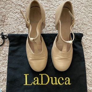 LaDuca Theresa 3” heel T-Strap tan character shoe 35.5 W/7.5W